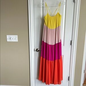 Express Colorblock Maxi Dress - Yellow, Pink, Orange